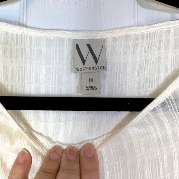 Worthington Crew Neck Gauzy Short Sleeve Sheer Blouse 1X - NEW - Picture 4 of 8